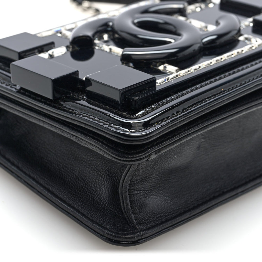 Chanel Plexiglass Patent Baguette Crystal Mini Boy Brick Flap Black