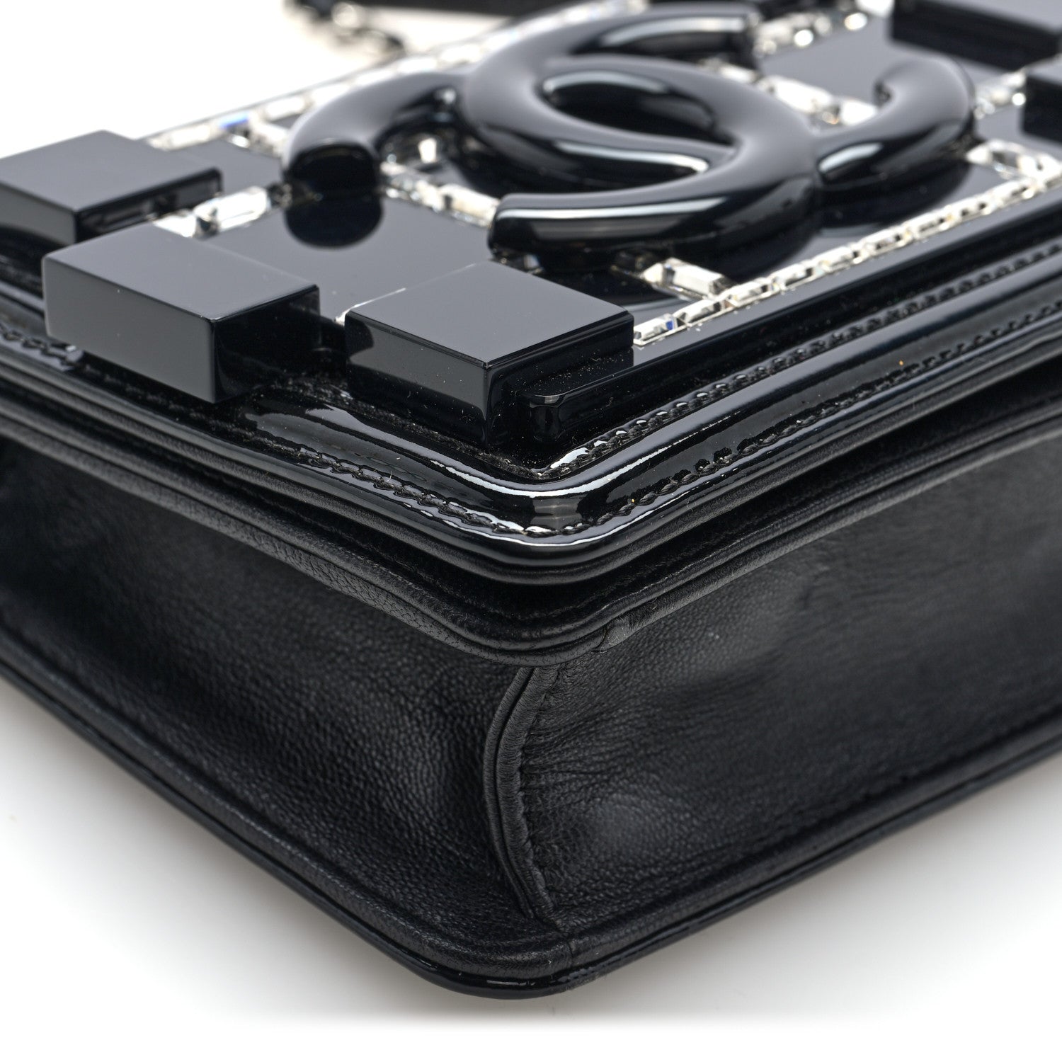 Chanel Plexiglass Patent Baguette Crystal Mini Boy Brick Flap Black