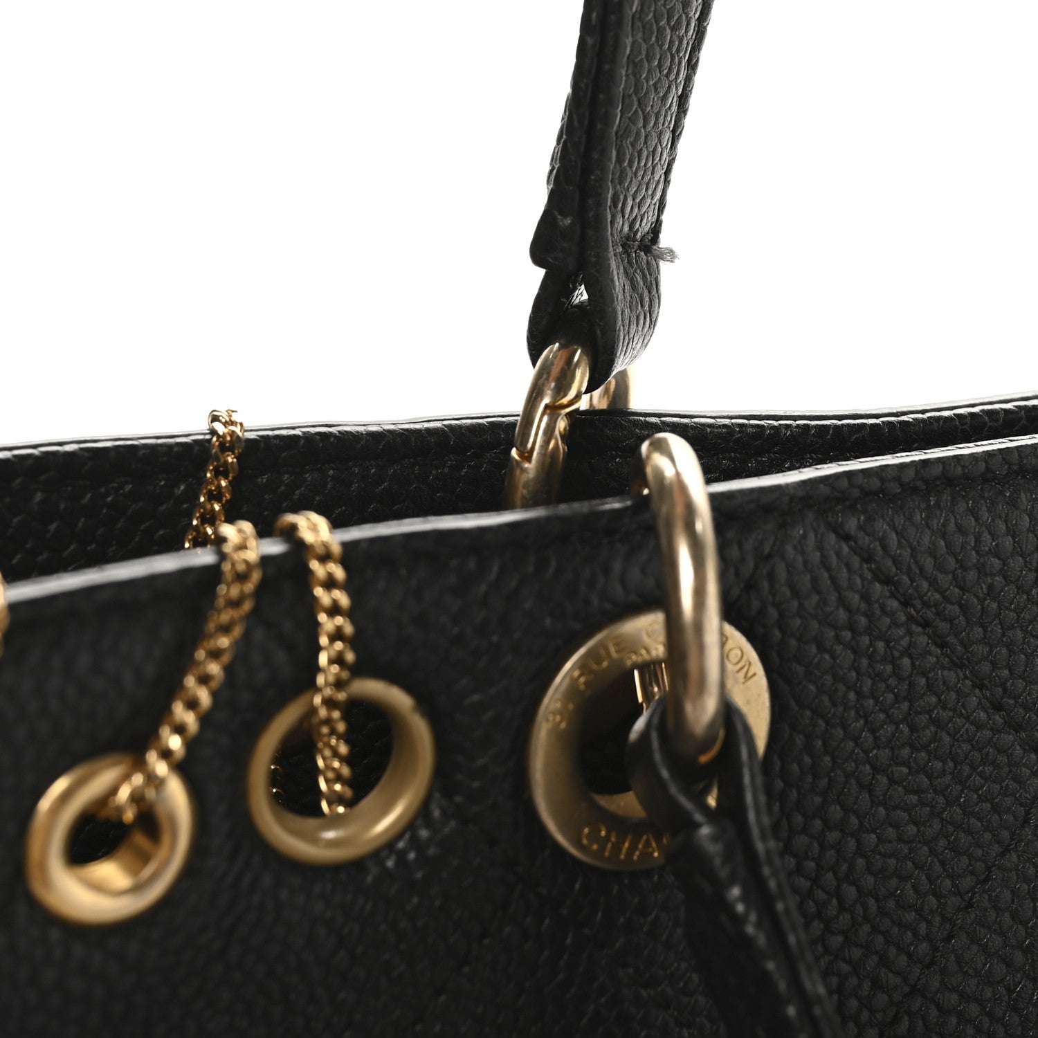 Chanel Caviar Quilted Grommet Embellished Piercing Chic Tote Bag Black