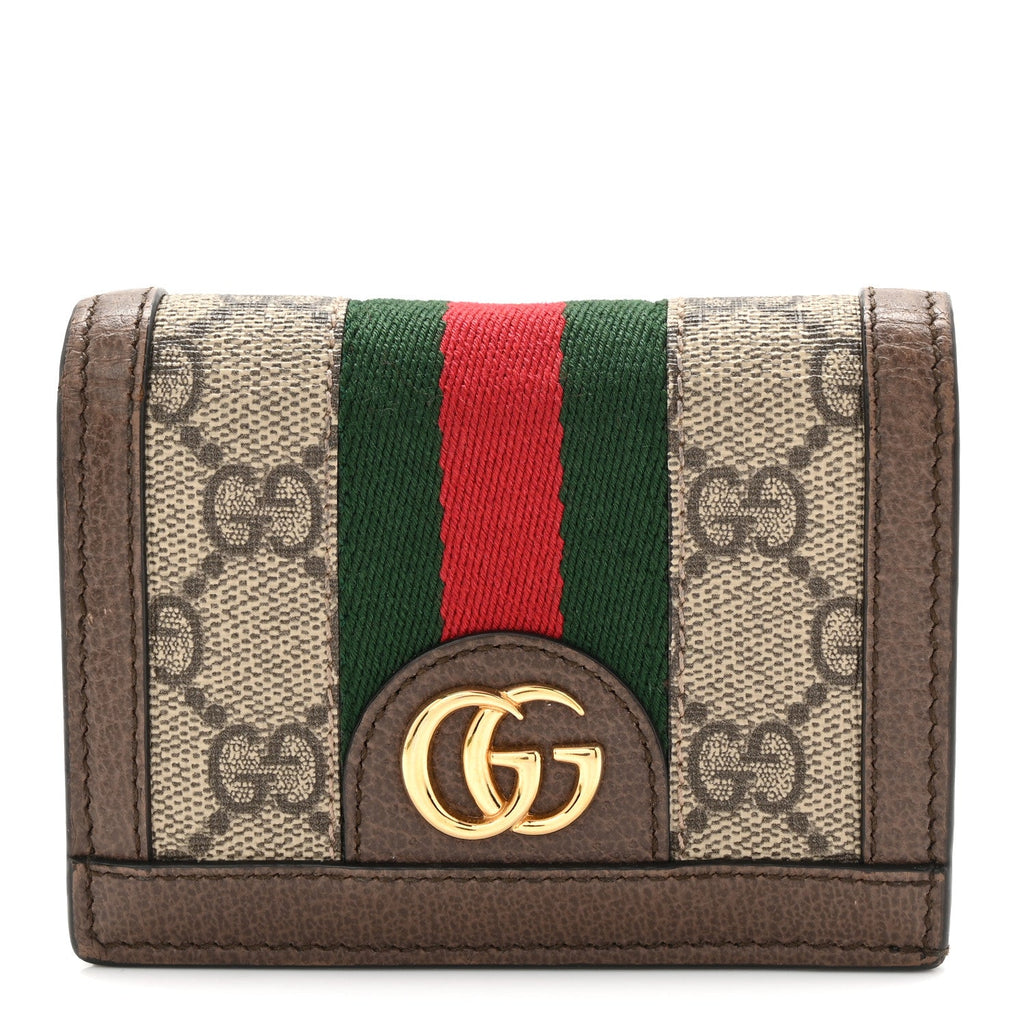 Gucci GG Supreme Monogram Web Ophidia Card Case Beige New Acero