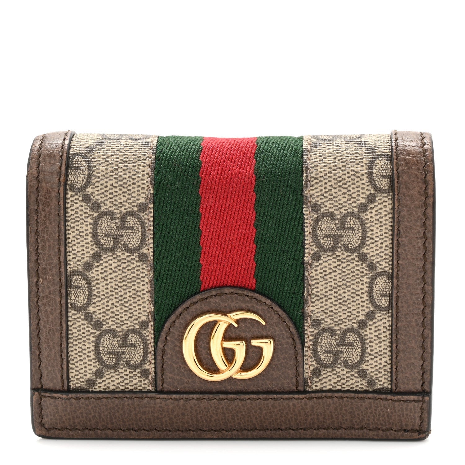 Gucci GG Supreme Monogram Web Ophidia Card Case Beige New Acero
