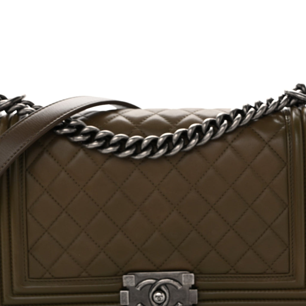 Chanel Lambskin Quilted Medium Boy Flap Khaki