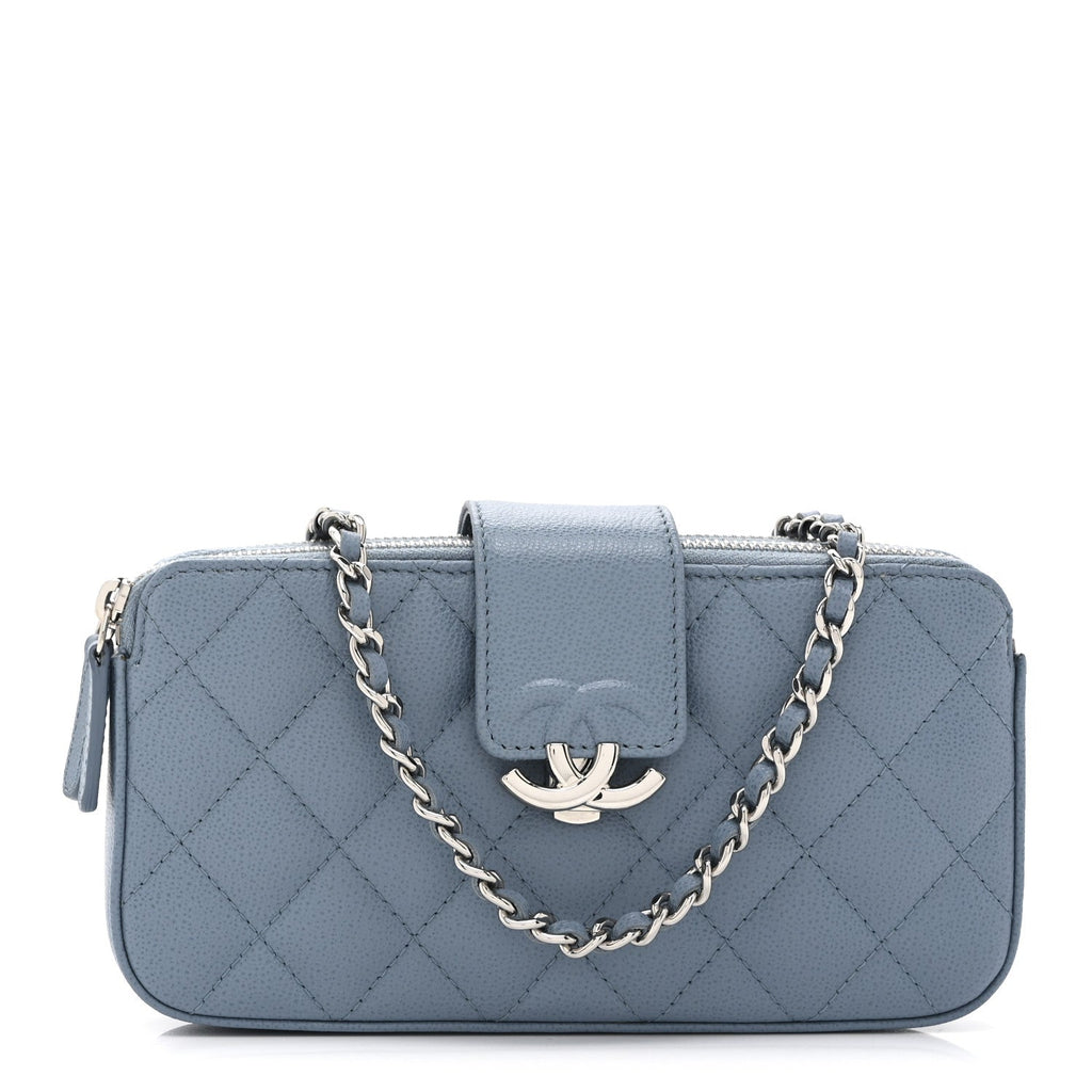 Chanel Caviar Quilted CC Box Clutch With Chain Blue