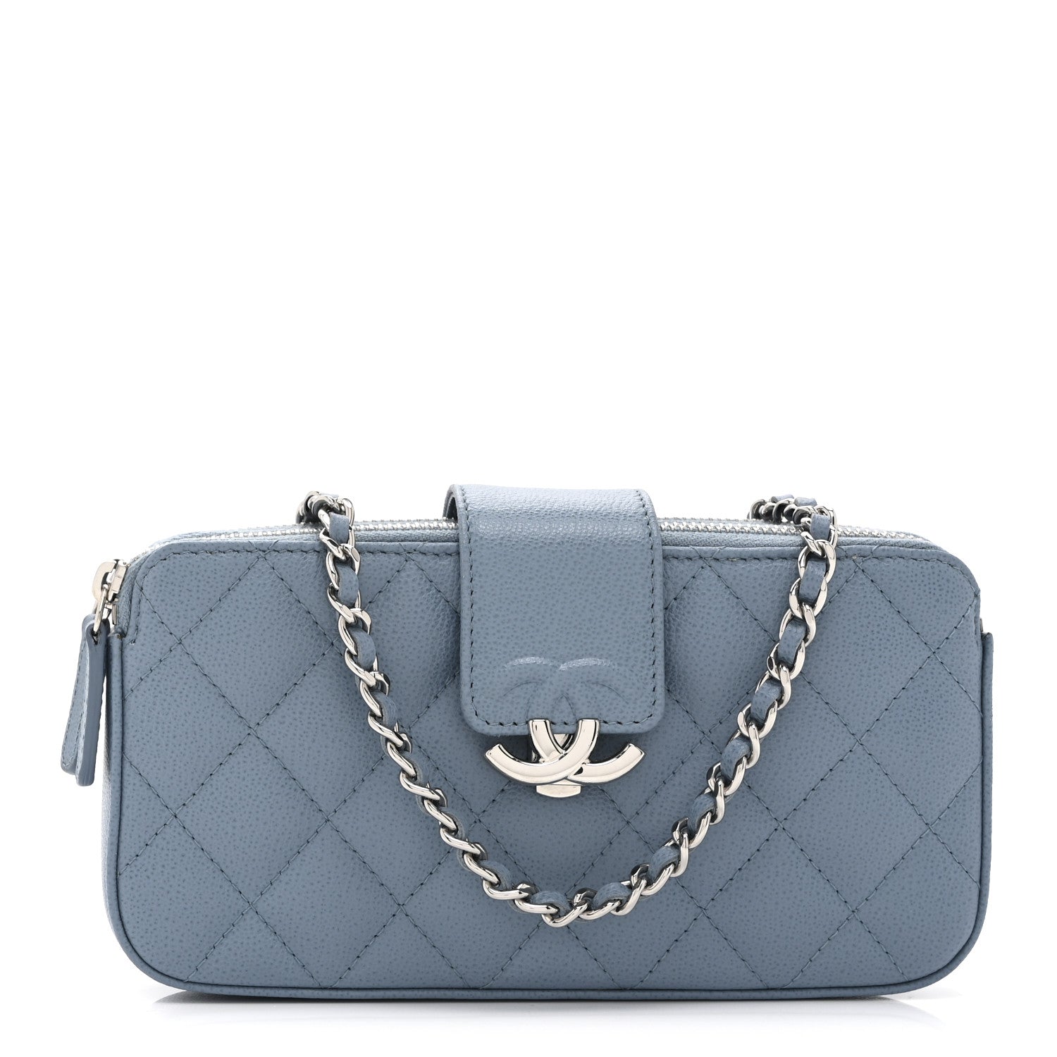 Chanel Caviar Quilted CC Box Clutch With Chain Blue