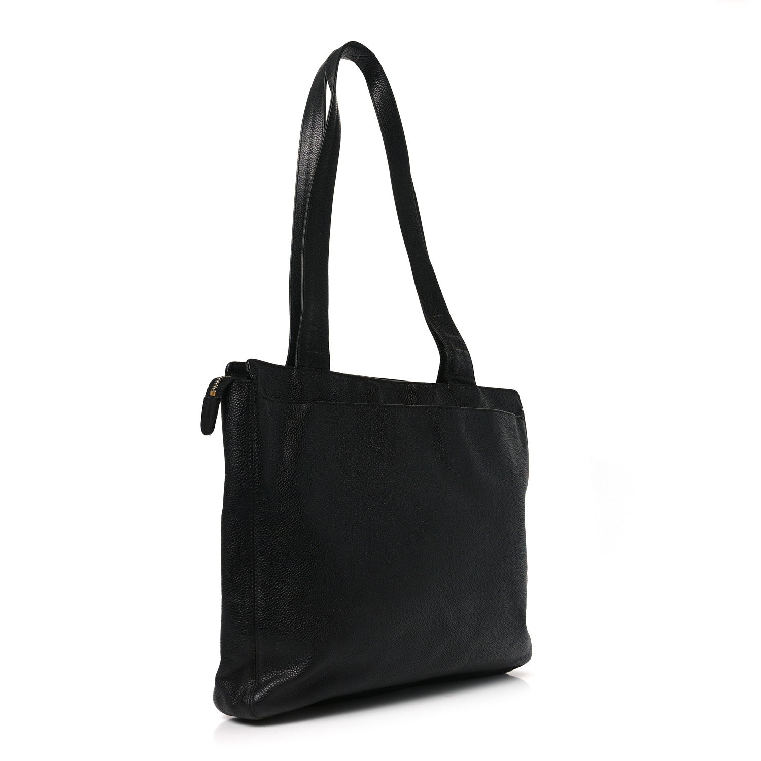 Chanel Caviar Embroidered Logo Shoulder Bag Black
