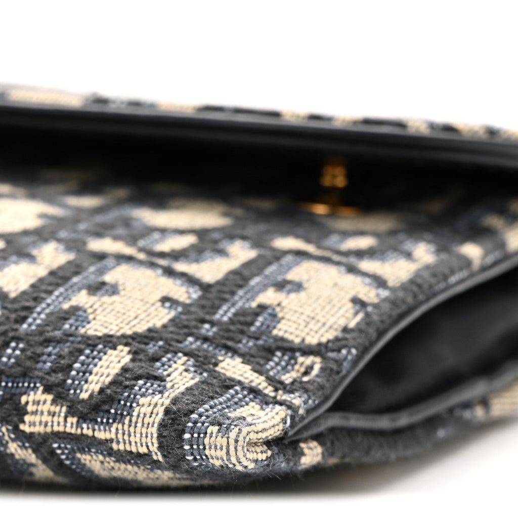 Christian Dior Oblique Saddle Chain Long Wallet Blue