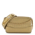 Chanel Metallic Calfskin Crocodile Embossed Small Gabrielle Clutch With Chain Gold