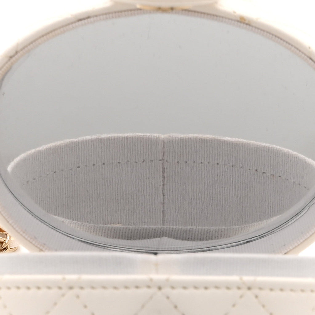 Chanel Lambskin Quilted Round Mini Vanity Case With Chain Case With Chain White