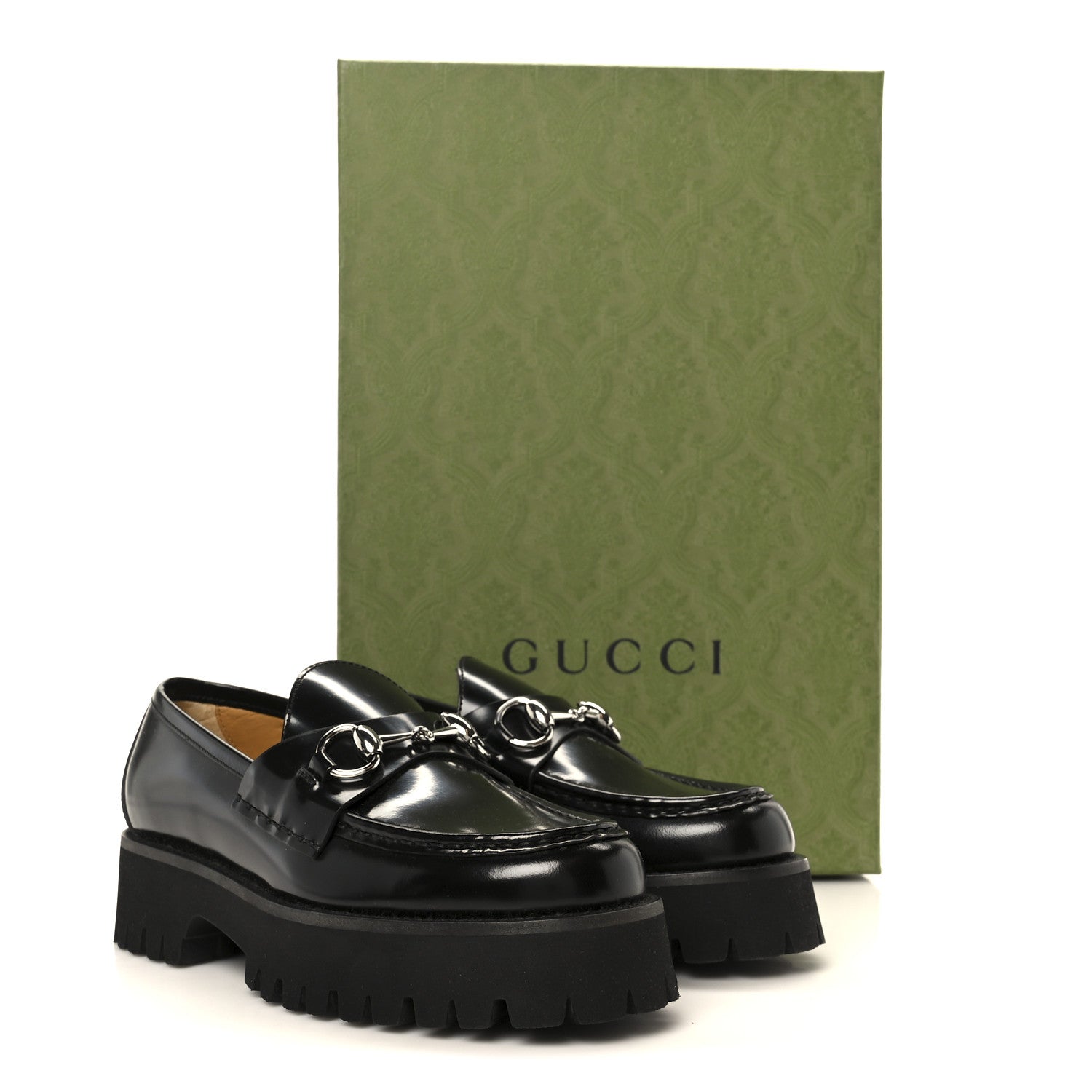 Gucci Cordovan Lux Womens Horsebit 45mm Platform Loafers 36 Black