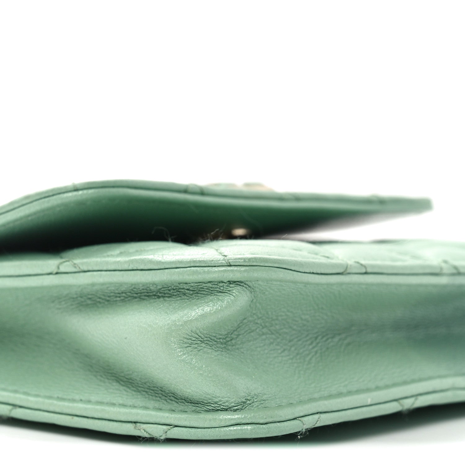Chanel Lambskin Resin Quilted Mini Heart Flap Light Green