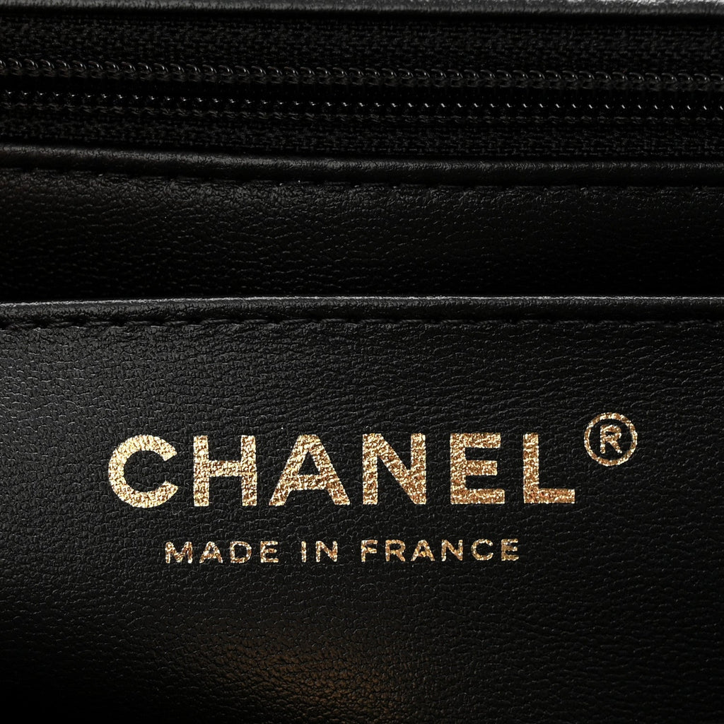 Chanel Lambskin Quilted Mini Top Handle Rectangular Flap Black