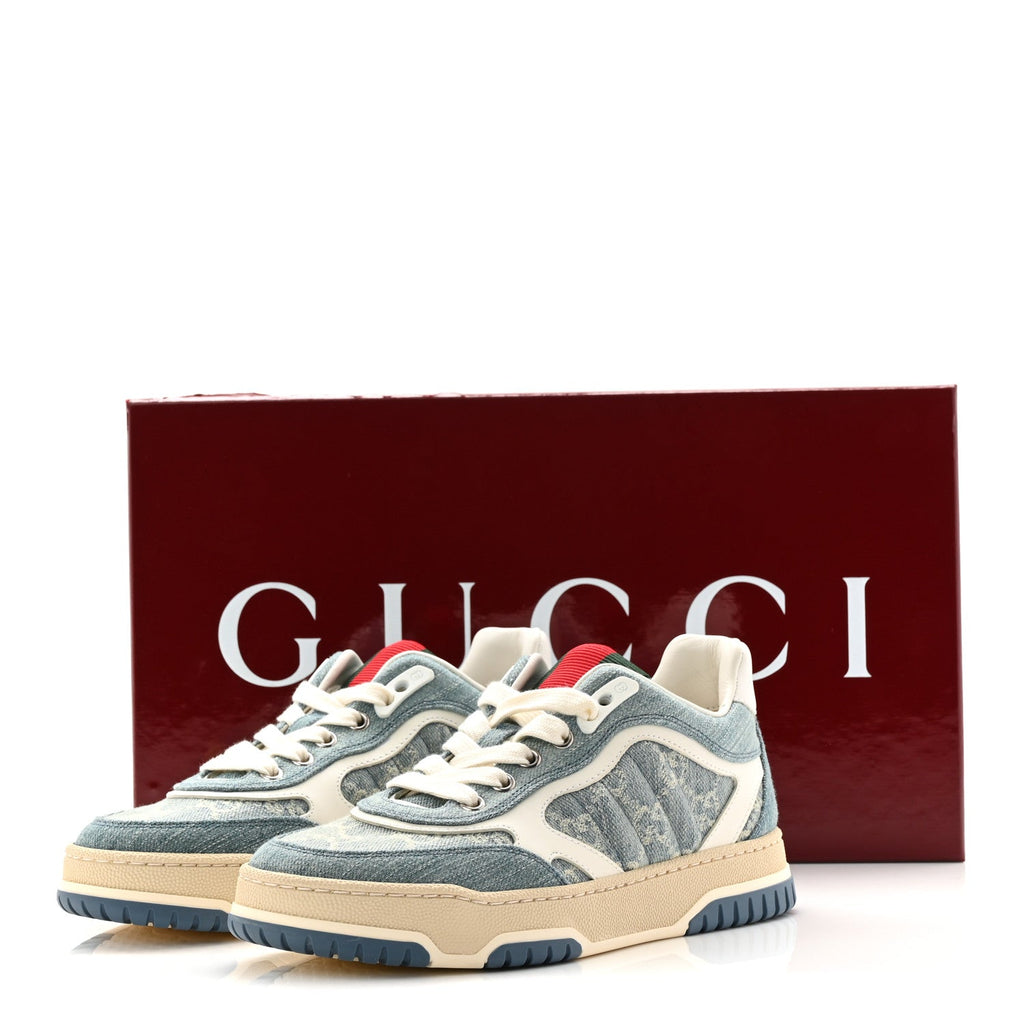 Gucci Denim GG Monogram Womens Re-Web Sneakers 35 Light Blue