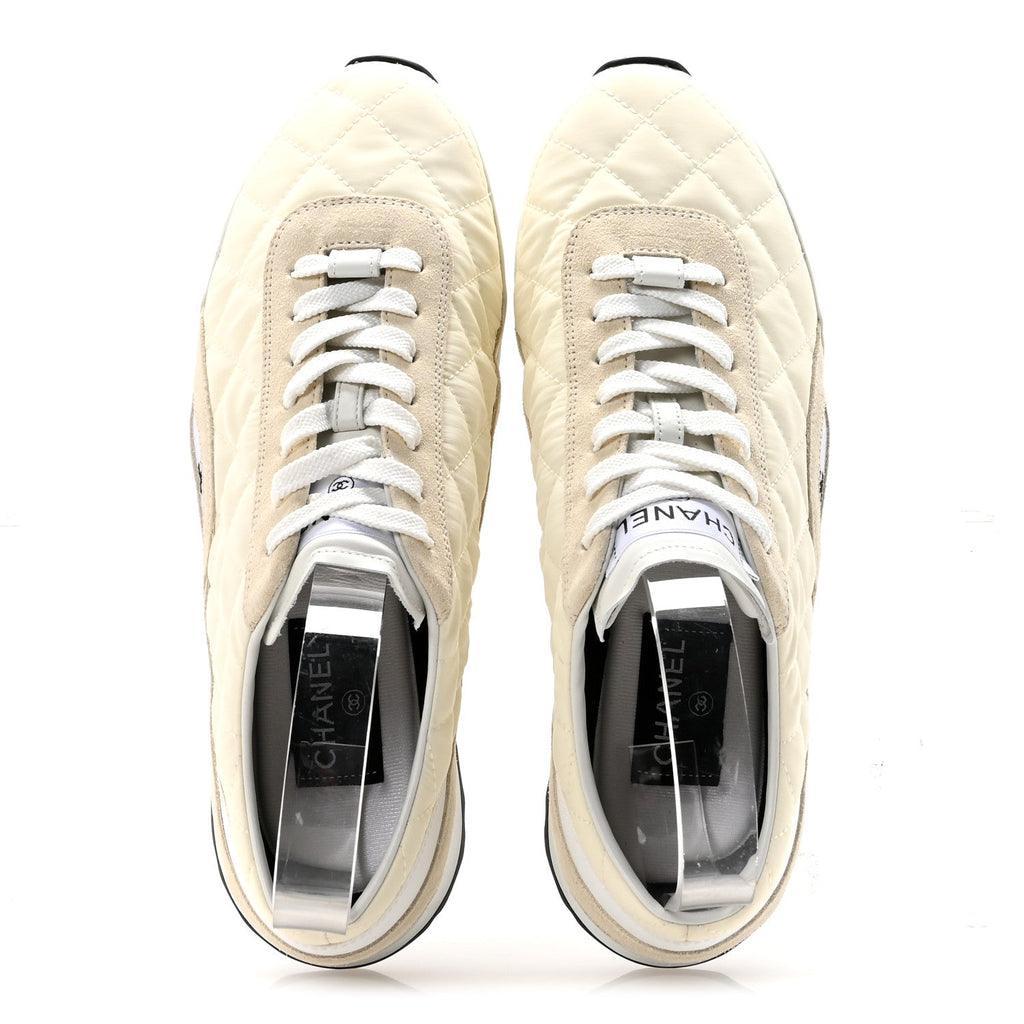 Nylon Suede Quilted Womens Sneakers 38.5 White