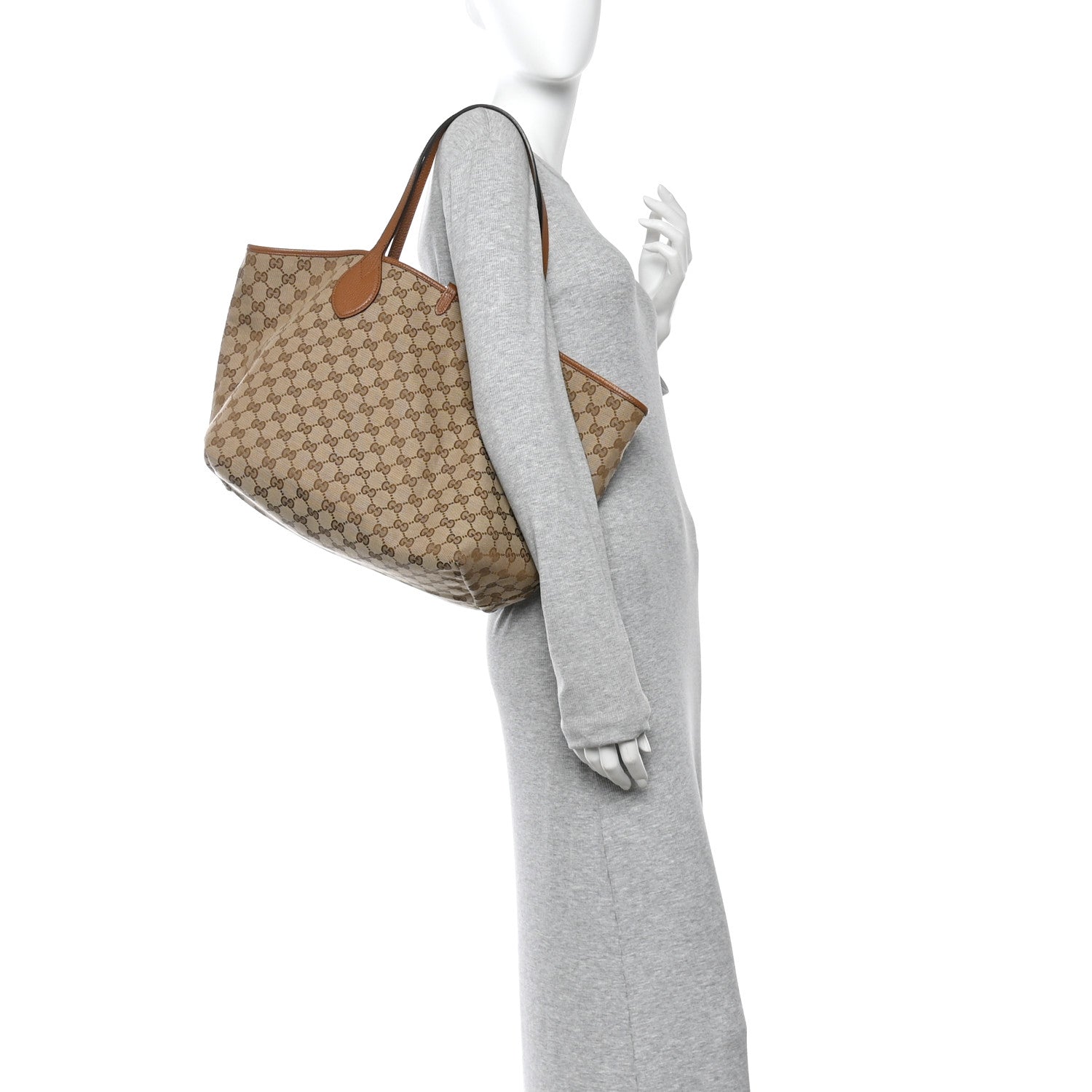 Gucci Grained Calfskin Monogram Large Totissima Reversible Tote Brown