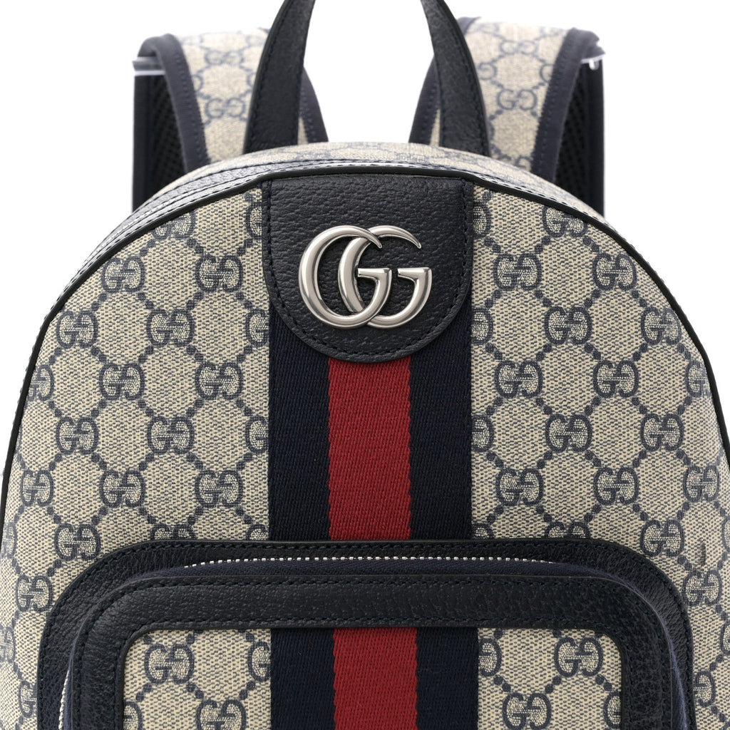 Gucci GG Supreme Monogram Textured Dollar Calfskin Web Small Ophidia Day Backpack Beige Blue Black