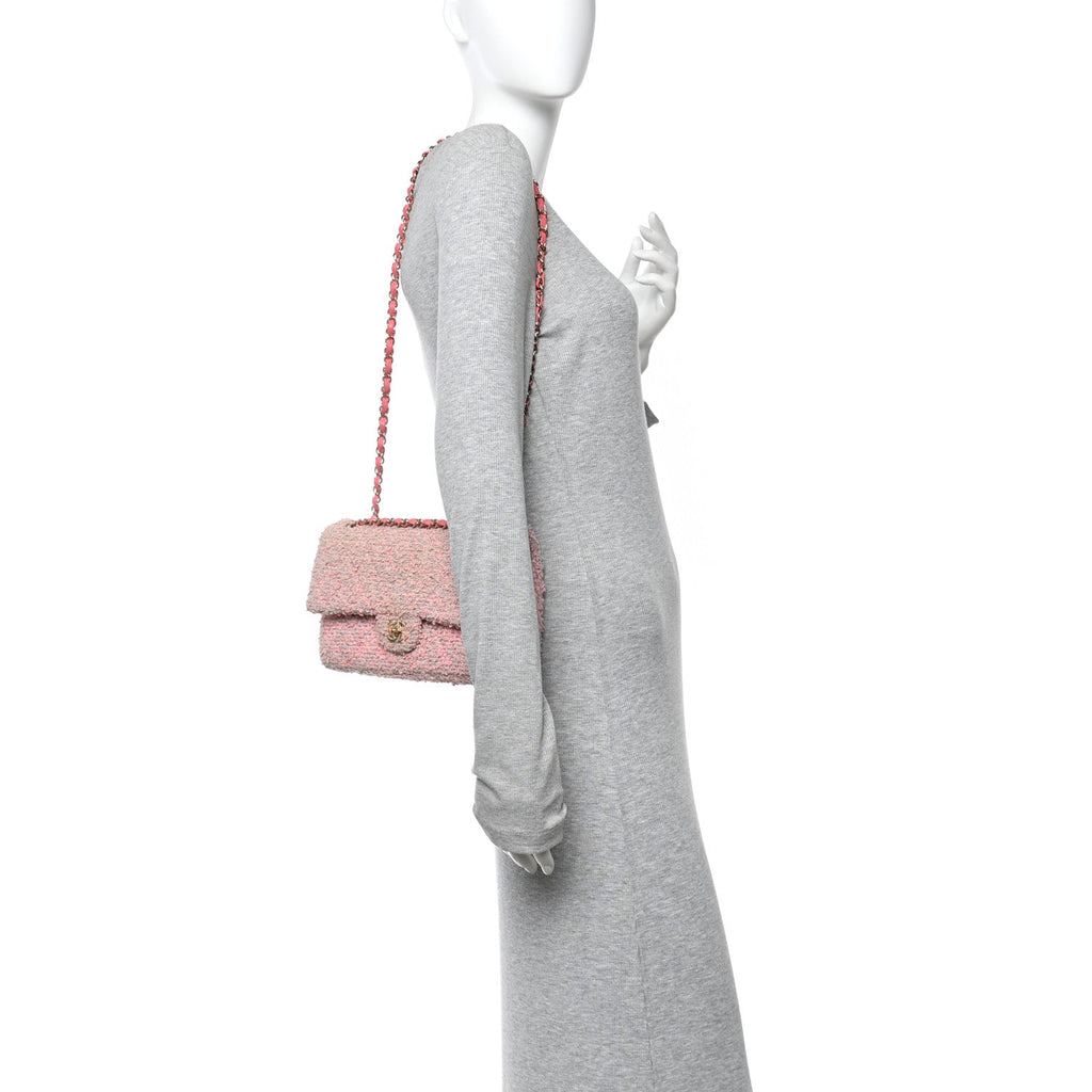 Chanel Tweed Medium Double Flap Pink