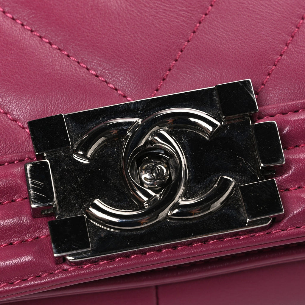 Chanel Lambskin Chevron Quilted Medium Boy Flap Dark Pink