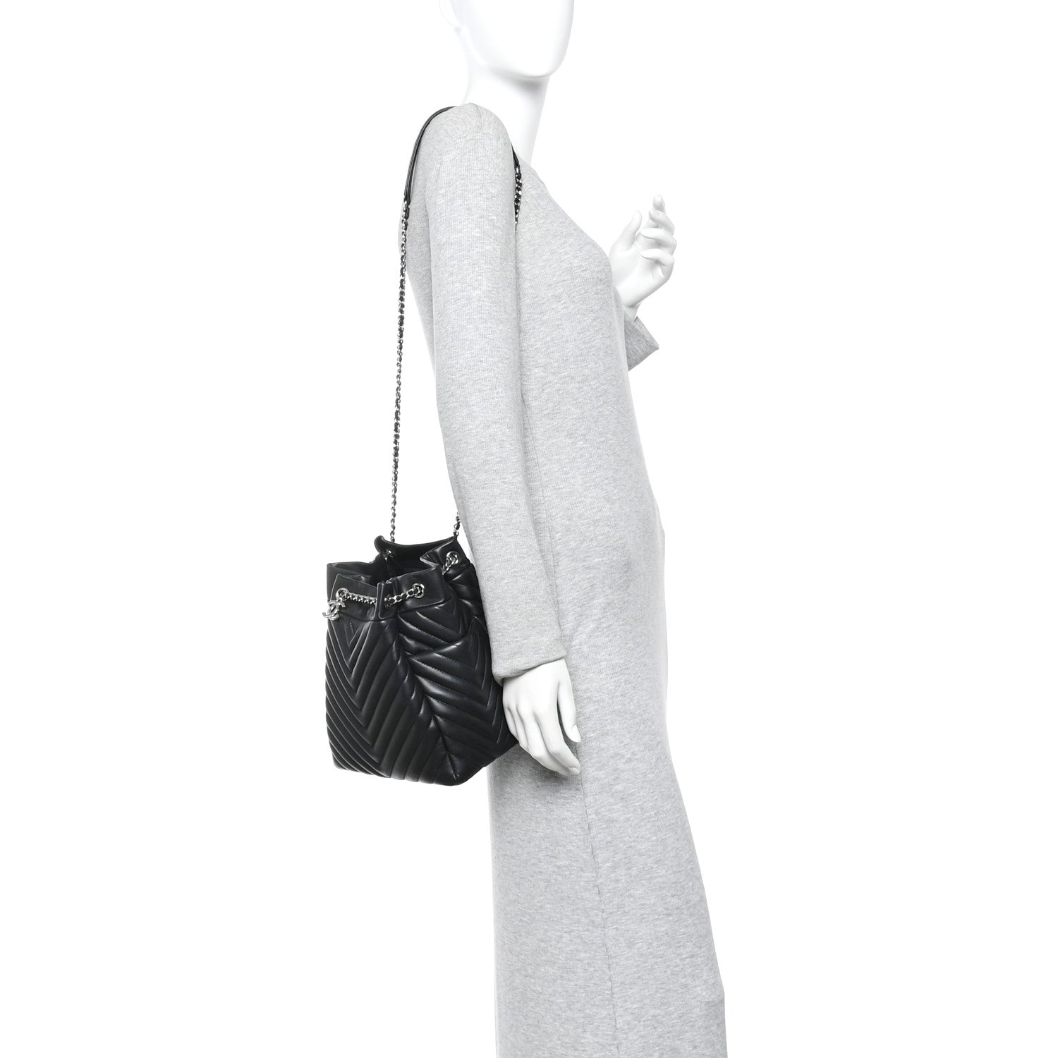Chanel Lambskin Chevron Small Urban Spirit Drawstring Bag Black