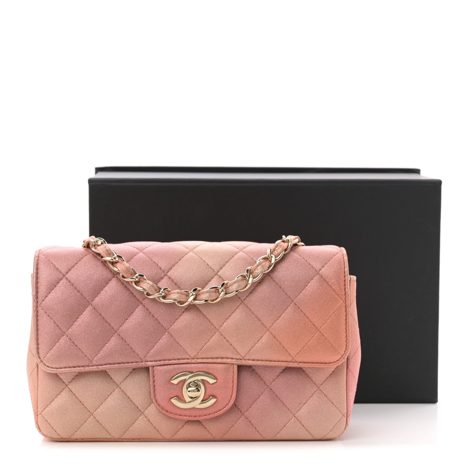 Chanel Metallic Lambskin Quilted Ombre Mini Rectangular Flap Pink