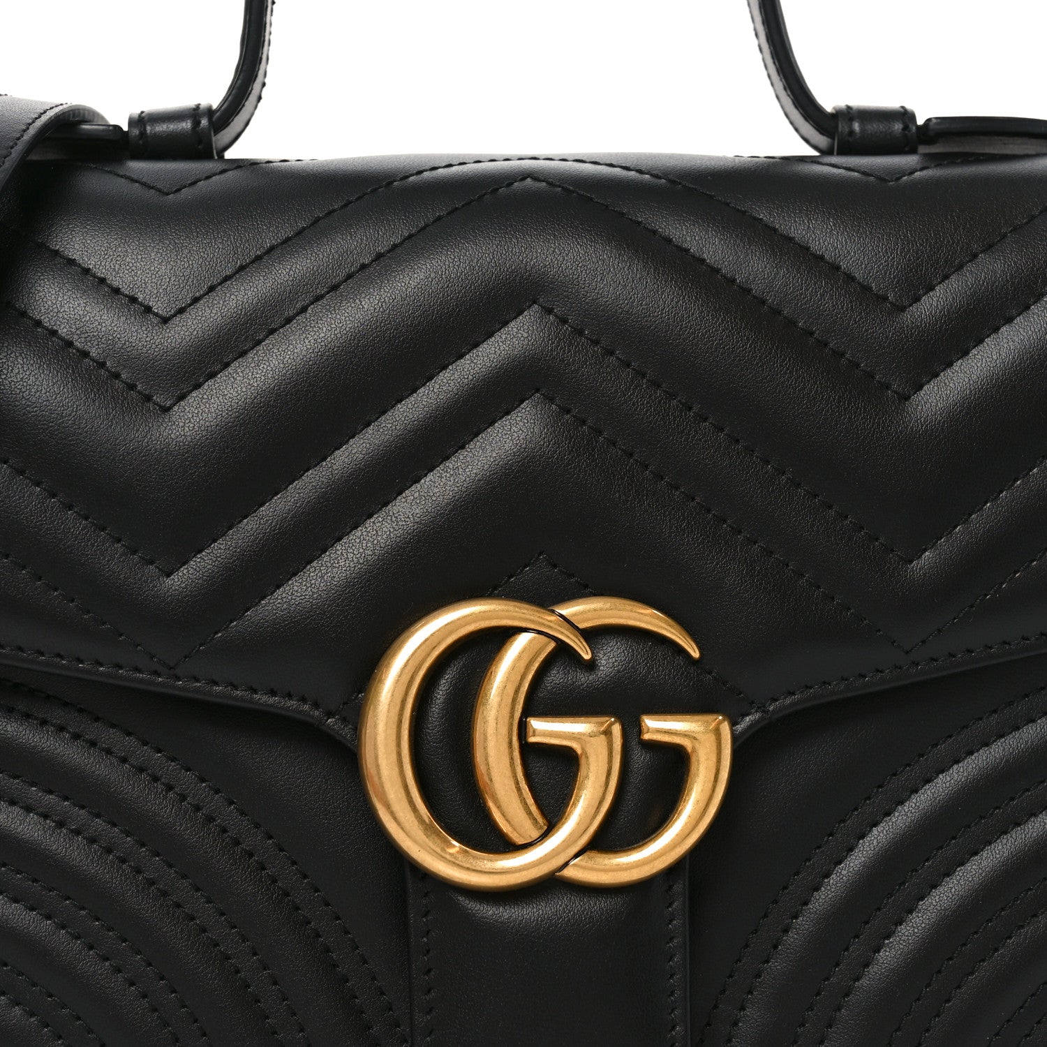 Gucci Calfskin Matelasse Small GG Marmont Top Handle Shoulder Bag Black