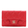 Caviar Quilted Flap Card Holder Wallet Red