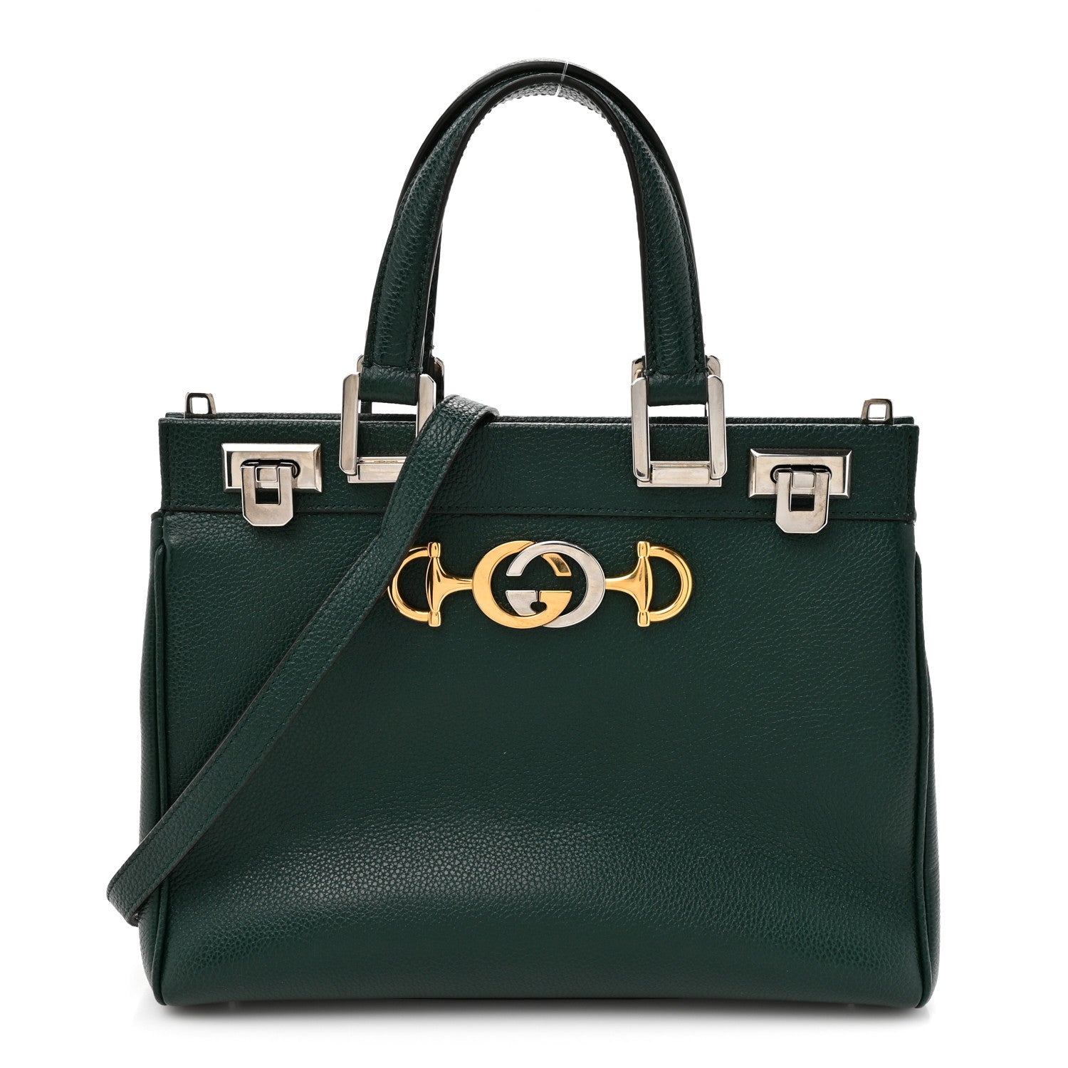 Gucci Grainy Calfskin Small Zumi Top Handle Bag Vintage Green