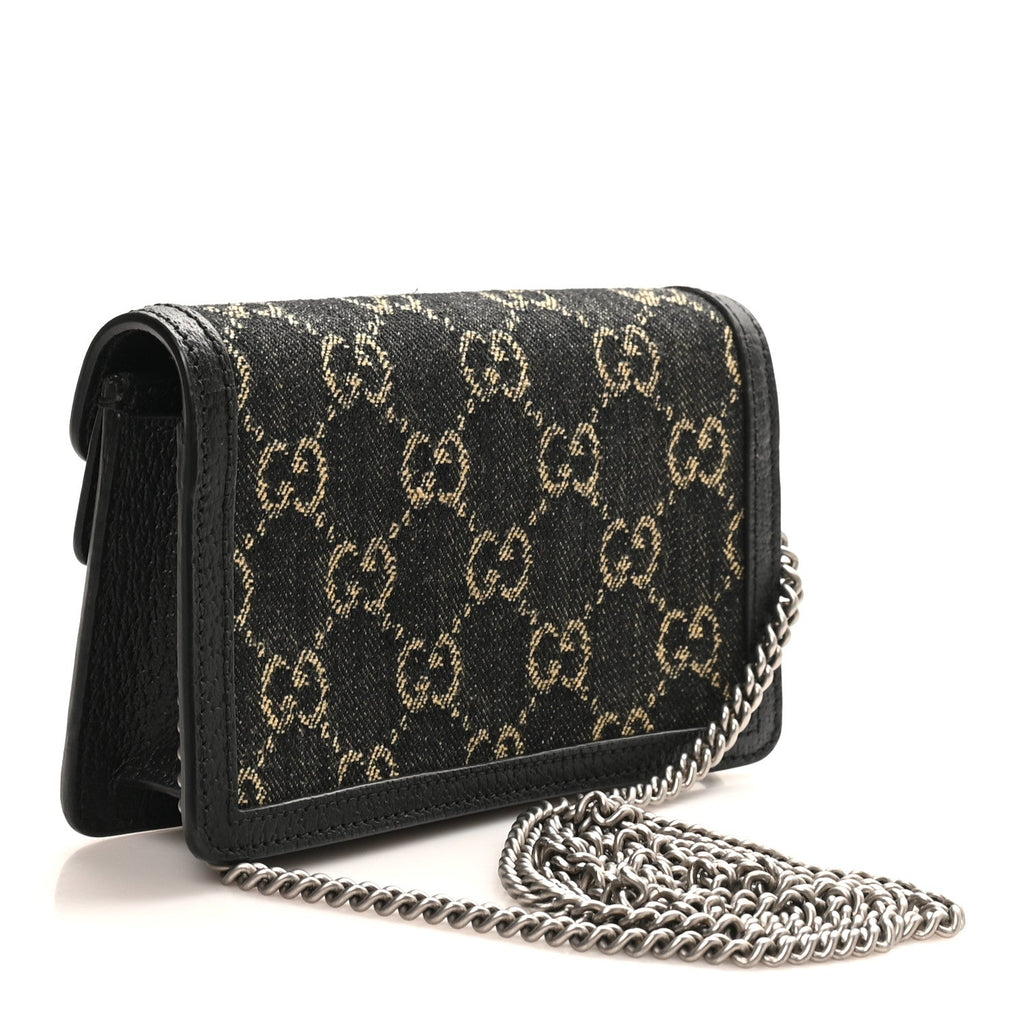 Gucci Jacquard Black Denim GG Monogram Super Mini Dionysus Shoulder Bag Black Ivory