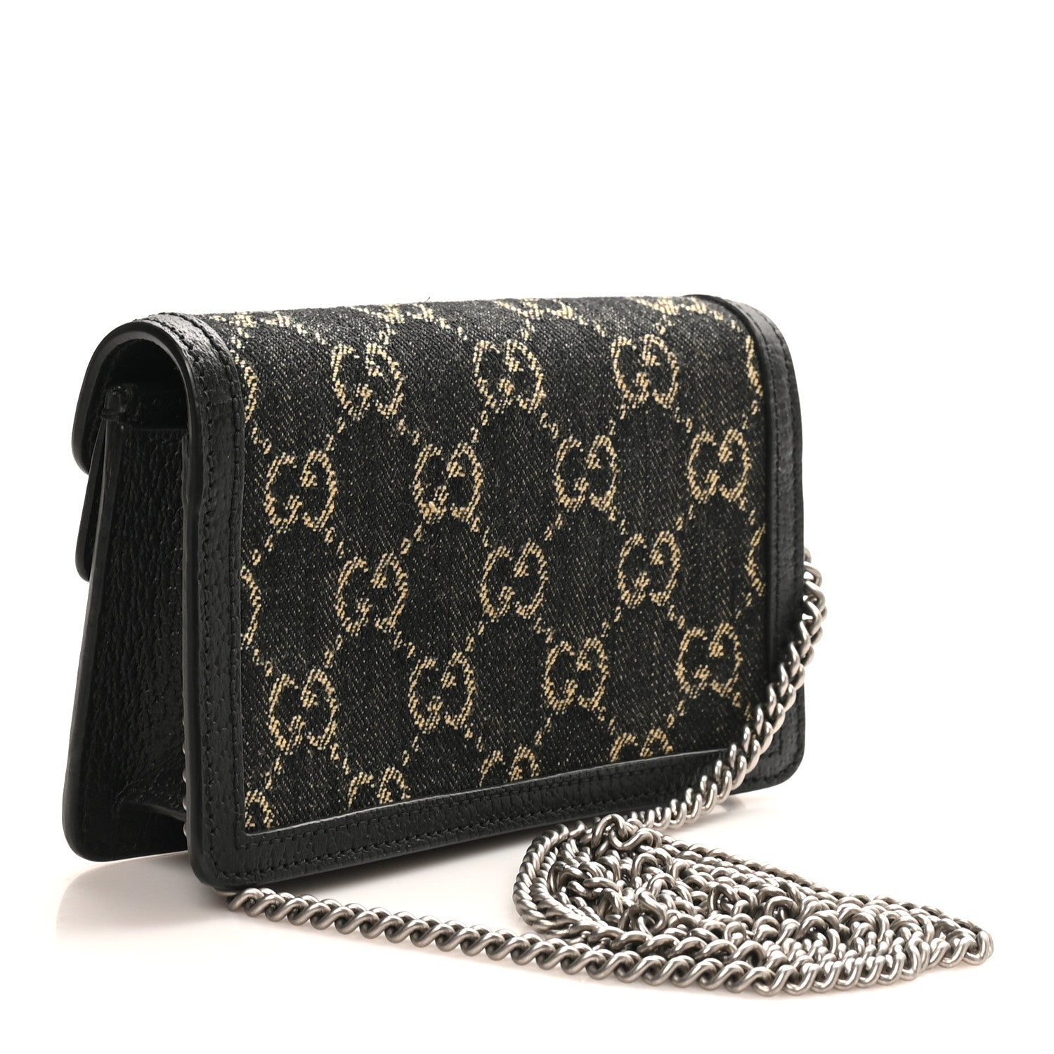 Gucci Jacquard Black Denim GG Monogram Super Mini Dionysus Shoulder Bag Black Ivory