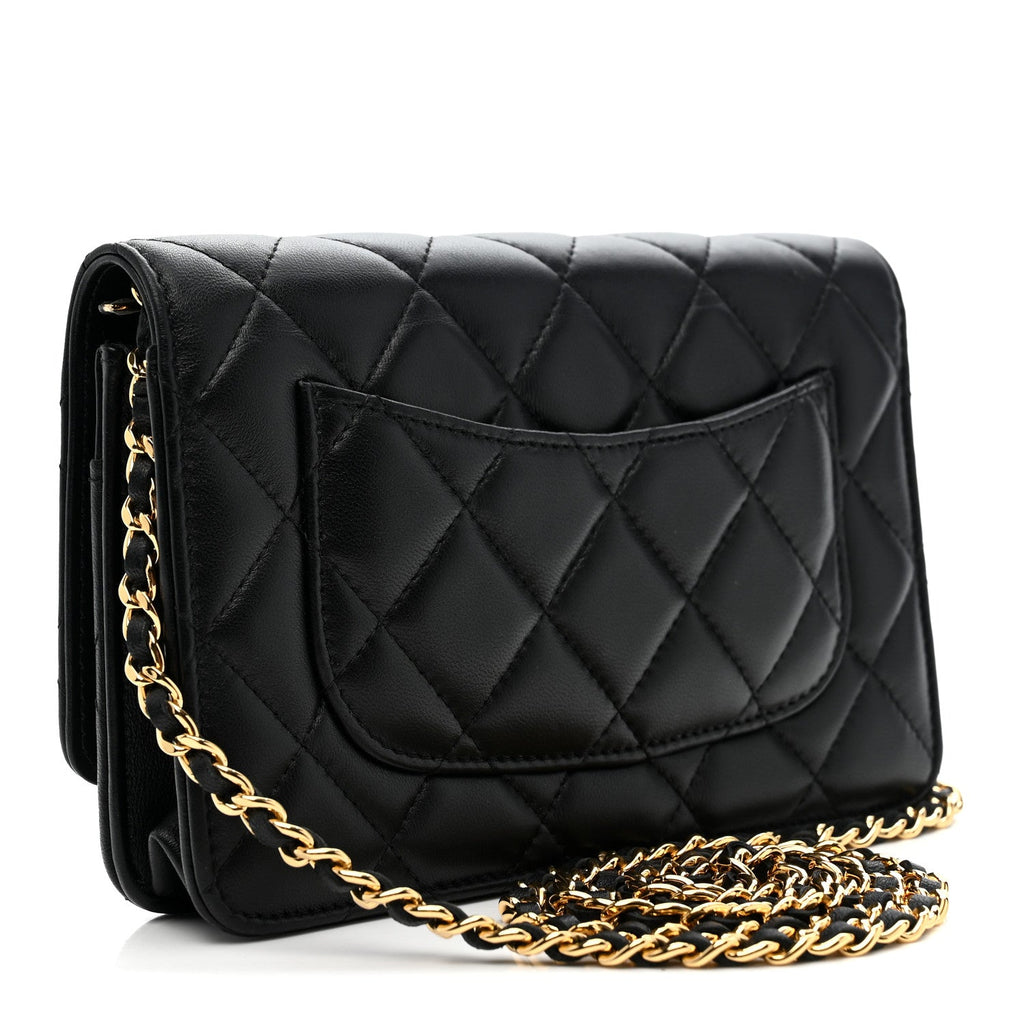 Chanel Lambskin Quilted Twisted CC Wallet On Chain WOC Black