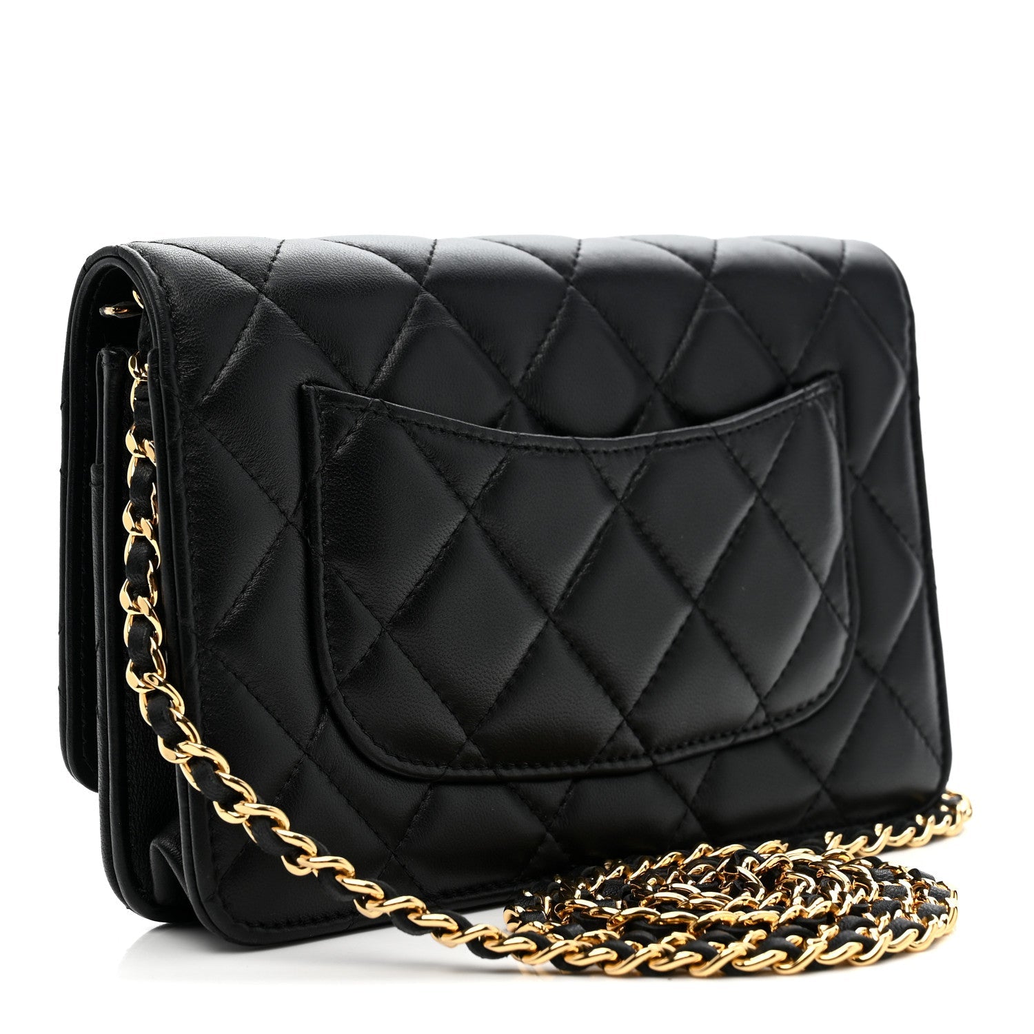 Chanel Lambskin Quilted Twisted CC Wallet On Chain WOC Black