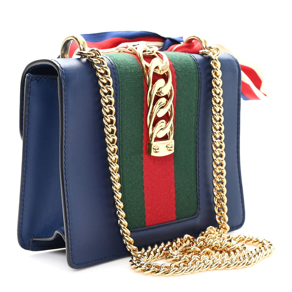 Gucci Calfskin Mini Sylvie Chain Shoulder Bag Blue Agata