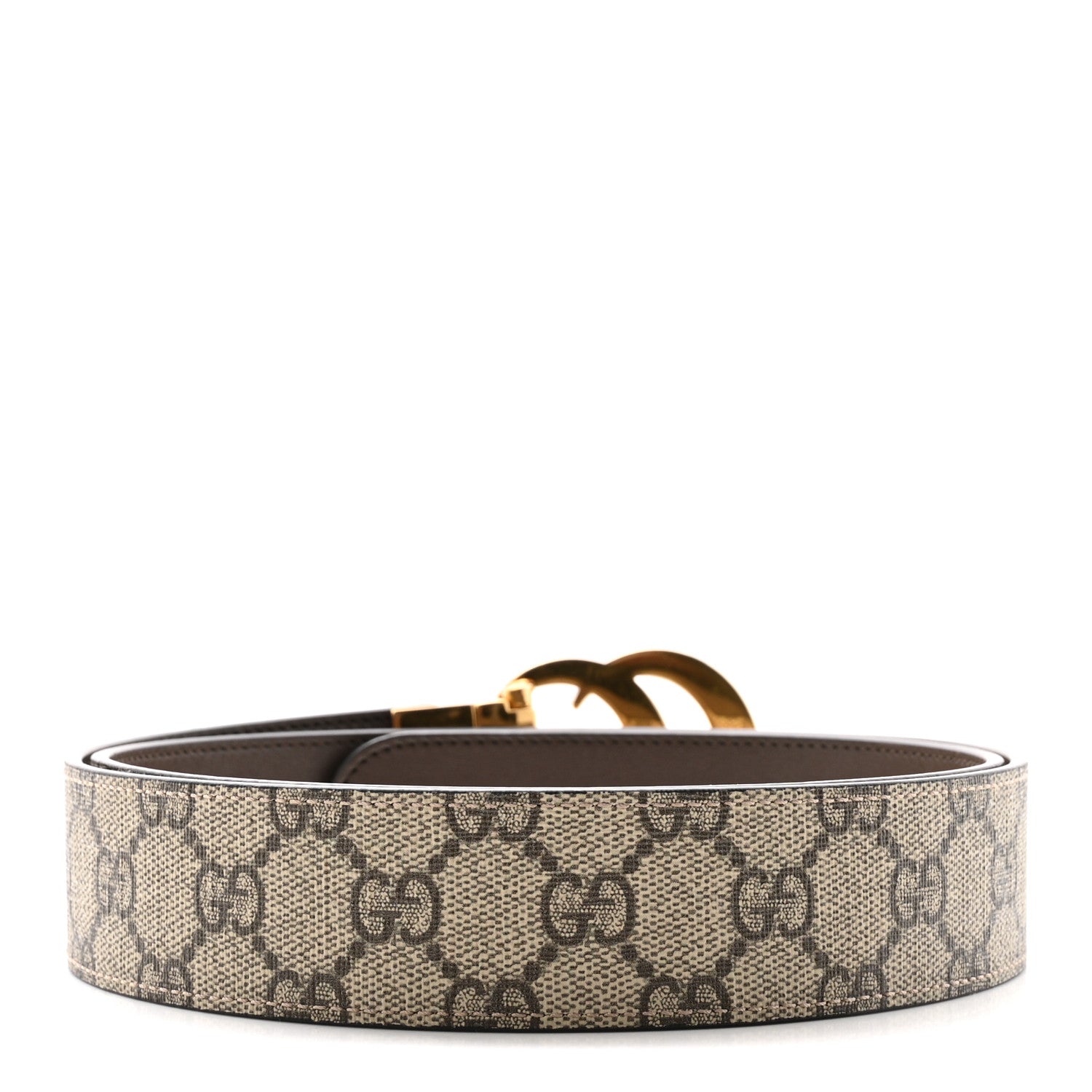 Gucci GG Supreme Monogram Plutone Calfskin Double G Reversible 30mm Belt 95 38 Beige Ebony New Acero