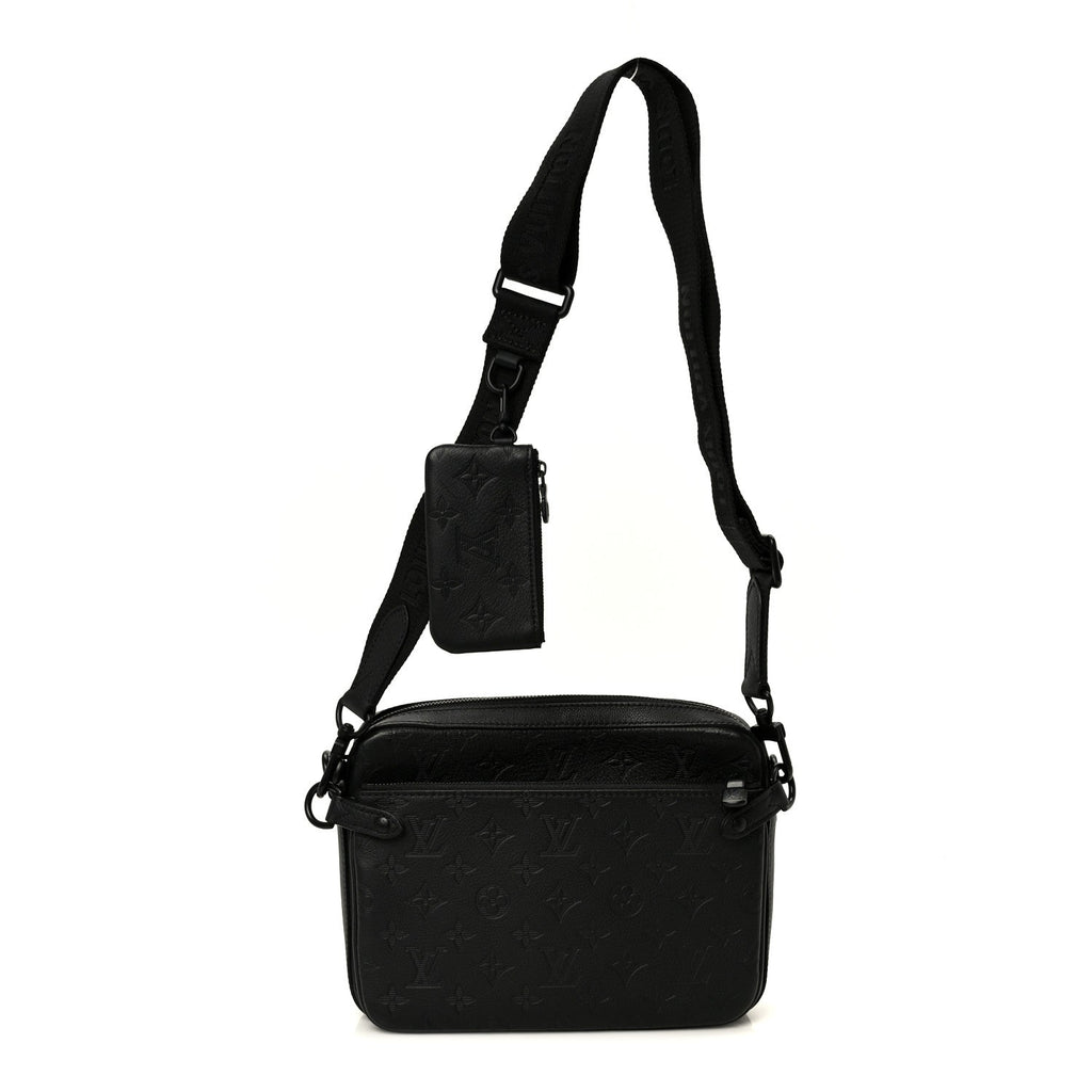 Louis Vuitton Calfskin Monogram Shadow Trio Messenger Black