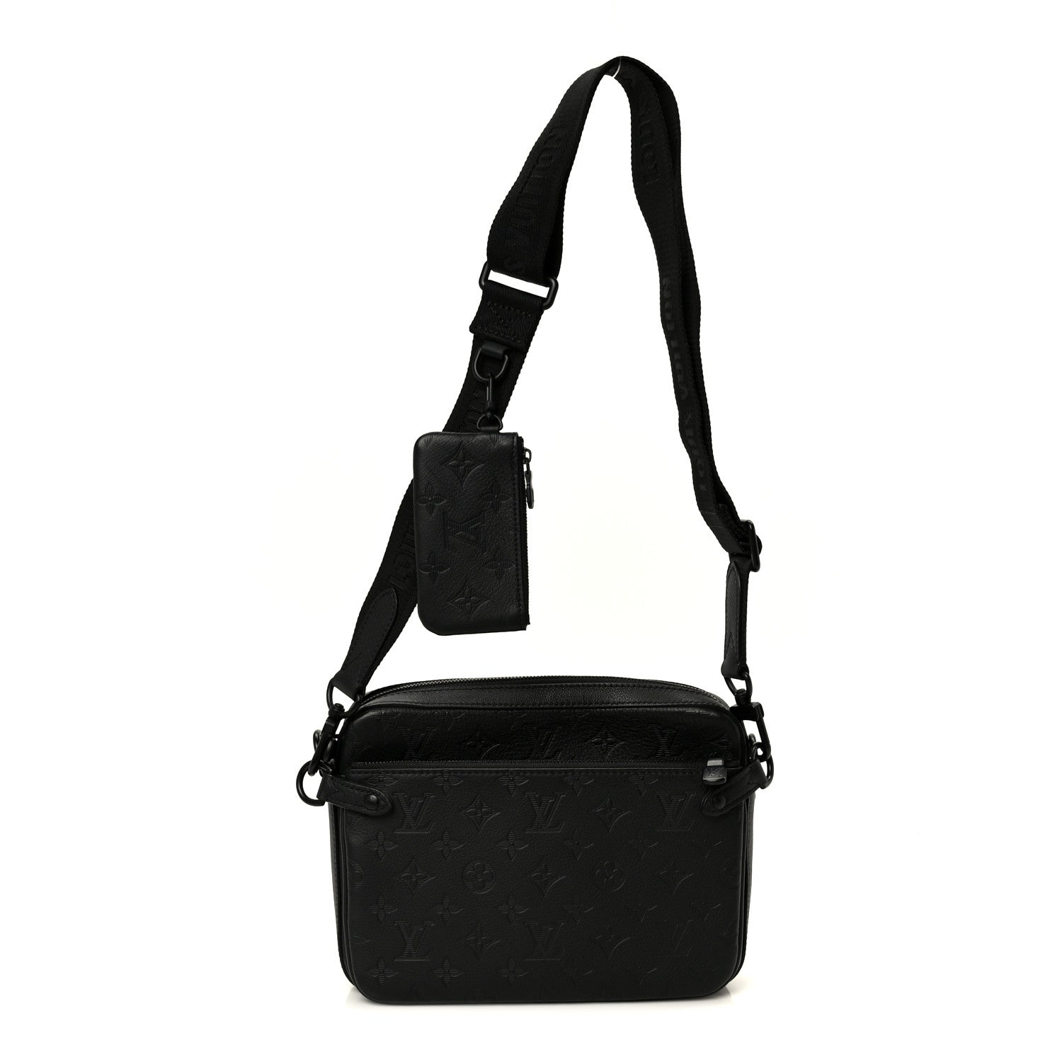 Louis Vuitton Calfskin Monogram Shadow Trio Messenger Black
