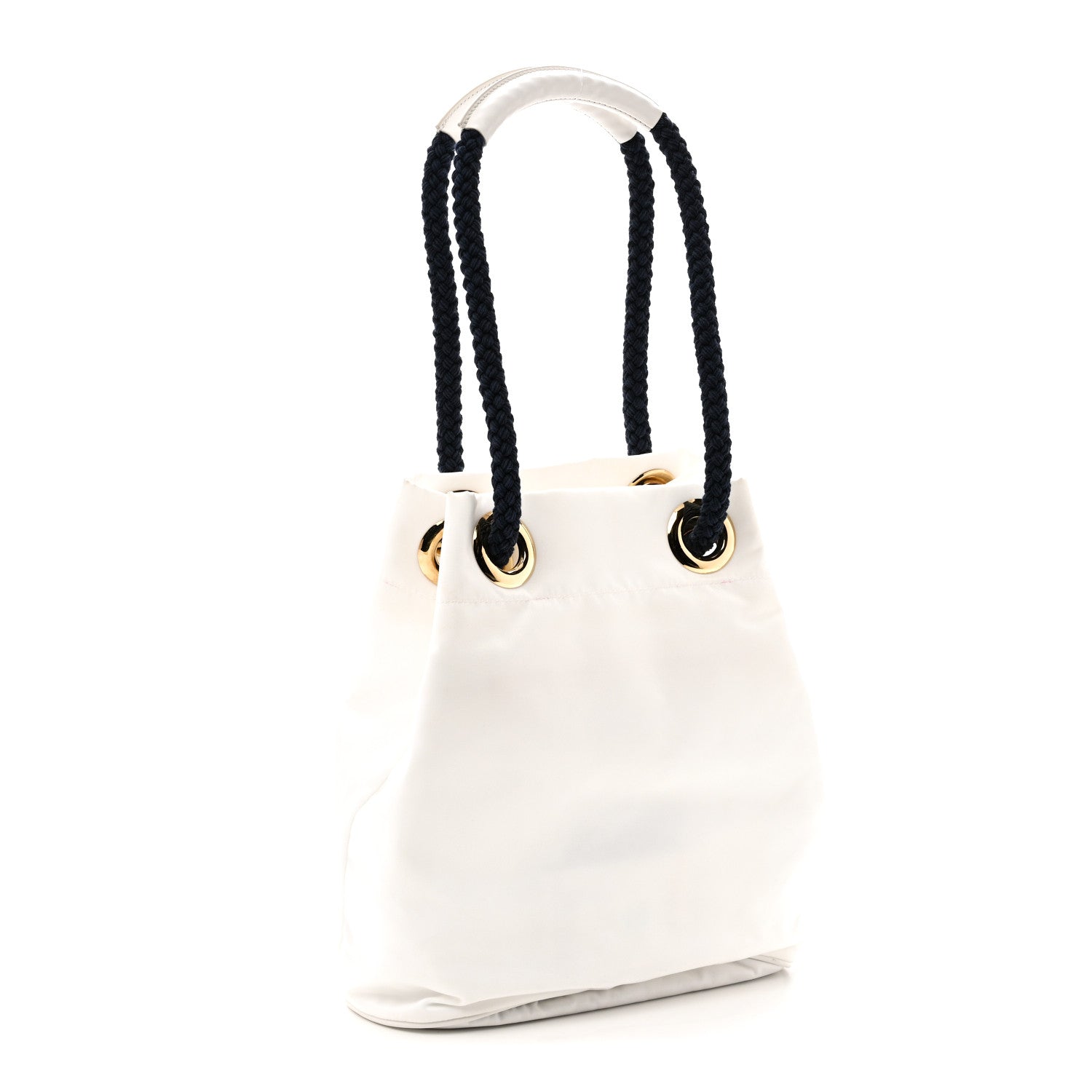 Prada Re-Nylon Triangle Mariner Small Bucket Bag White Baltico