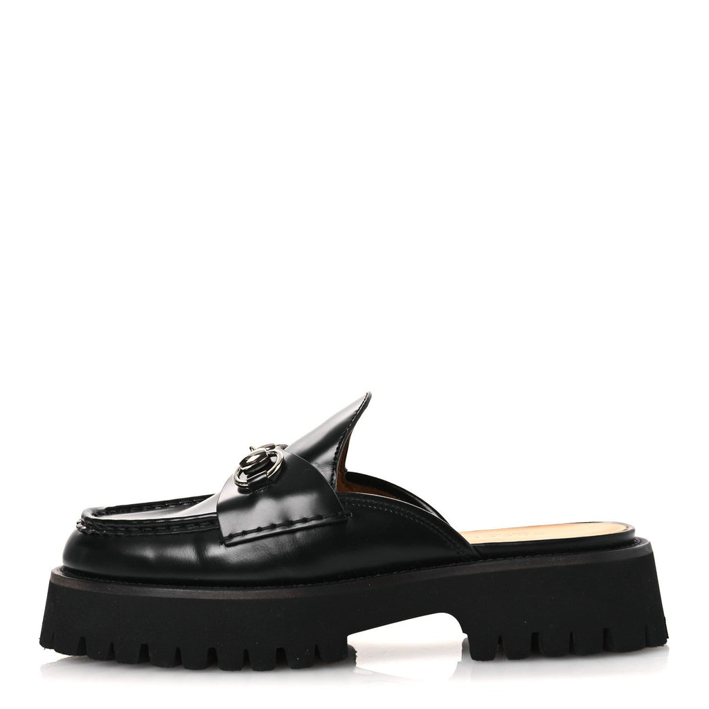 Gucci Cordovan Lux Womens Sylke Horsebit Platform Mules 37 Black