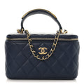Chanel Lambskin Quilted Metal Small Top Handle Vanity Case With Chain Blue