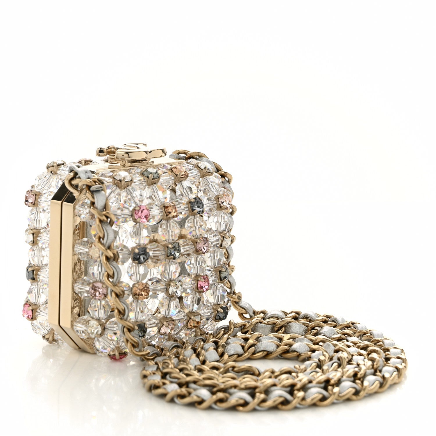 Chanel Metal Bead Crystal Minaudiere CC Mini Evening Bag Gold Multicolor