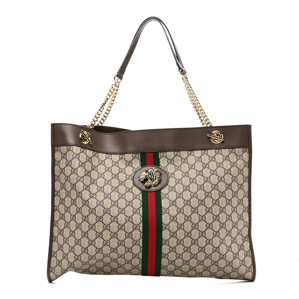 Gucci GG Supreme Monogram Large Rajah Chain Tote Beige New Acero