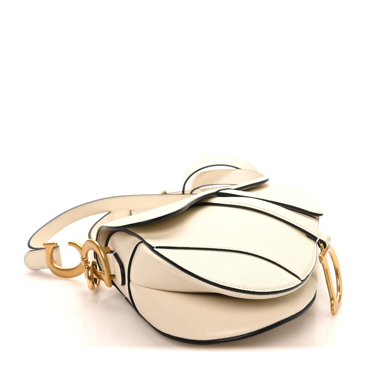 Christian Dior Grained Calfskin Saddle Bag With Strap Latte