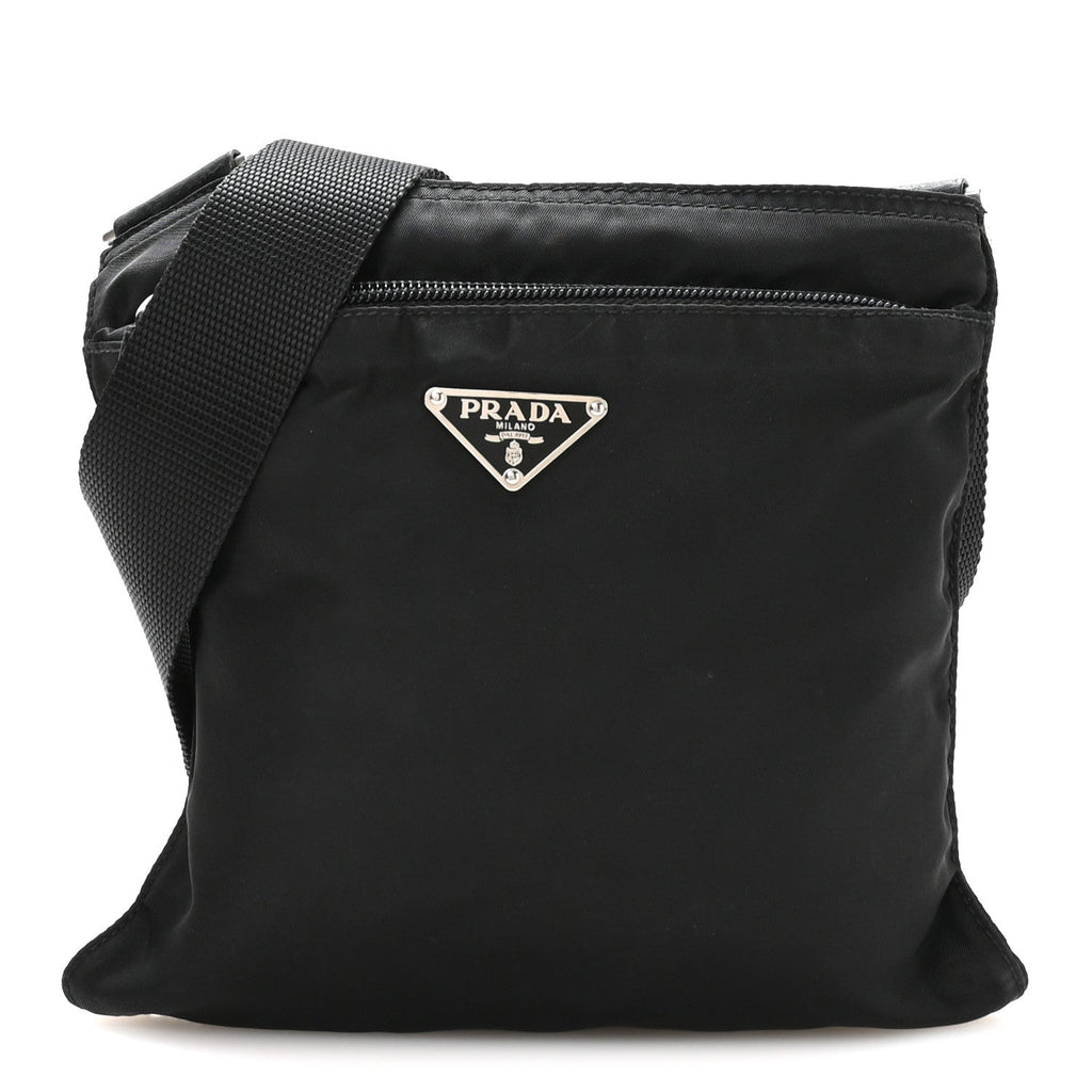 Prada Nylon Small Flat Messenger Bag Black