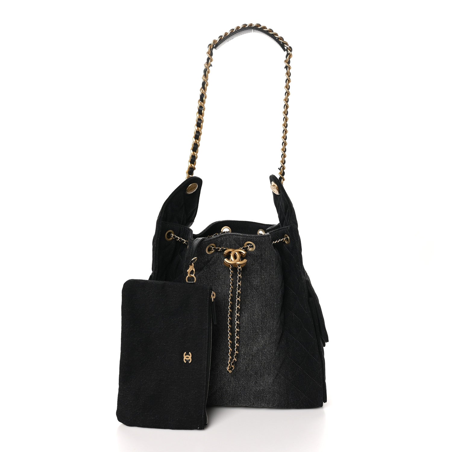Chanel Washed Denim Quilted Medium Chanel 25 Handbag Black