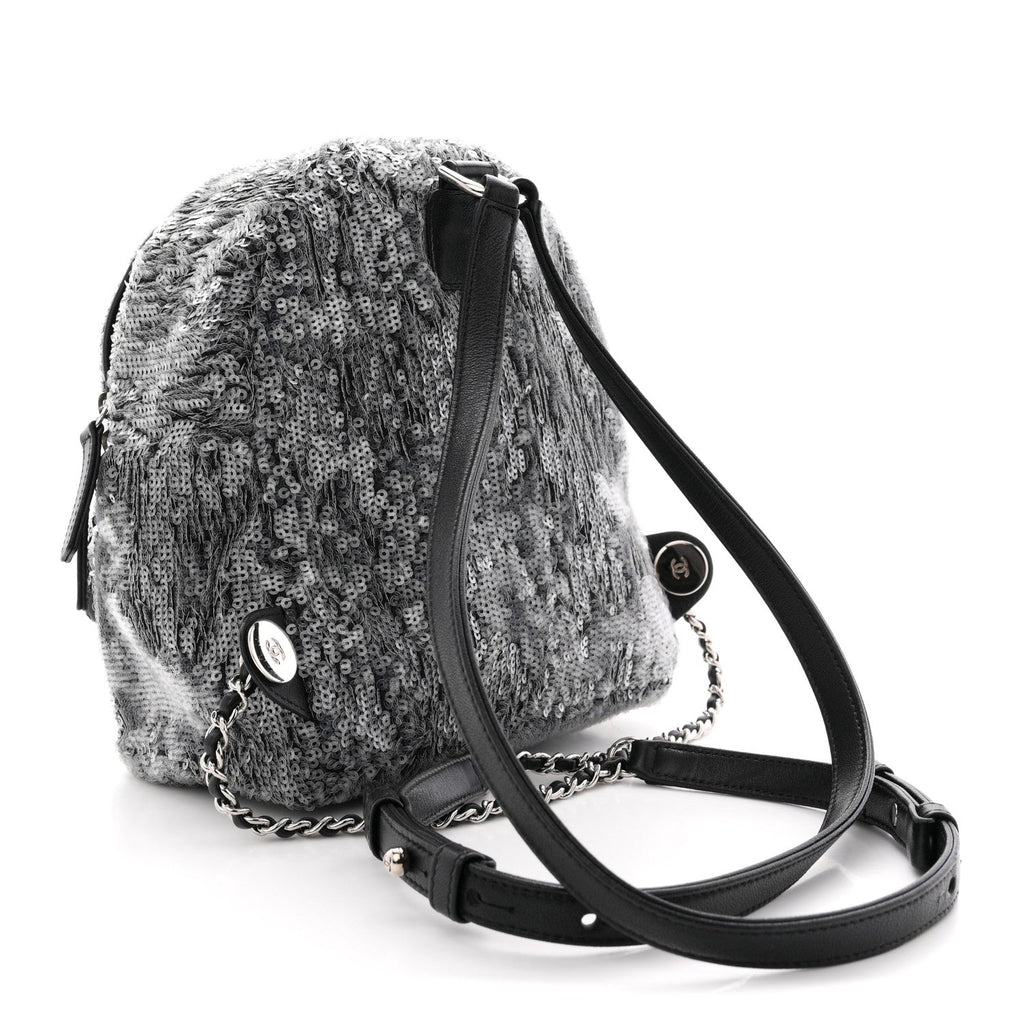 Chanel Sequin Waterfall Backpack Grey