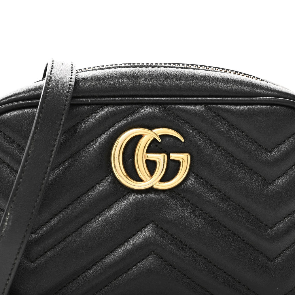 Gucci Calfskin Matelasse Mini GG Marmont Chain Shoulder Bag Black