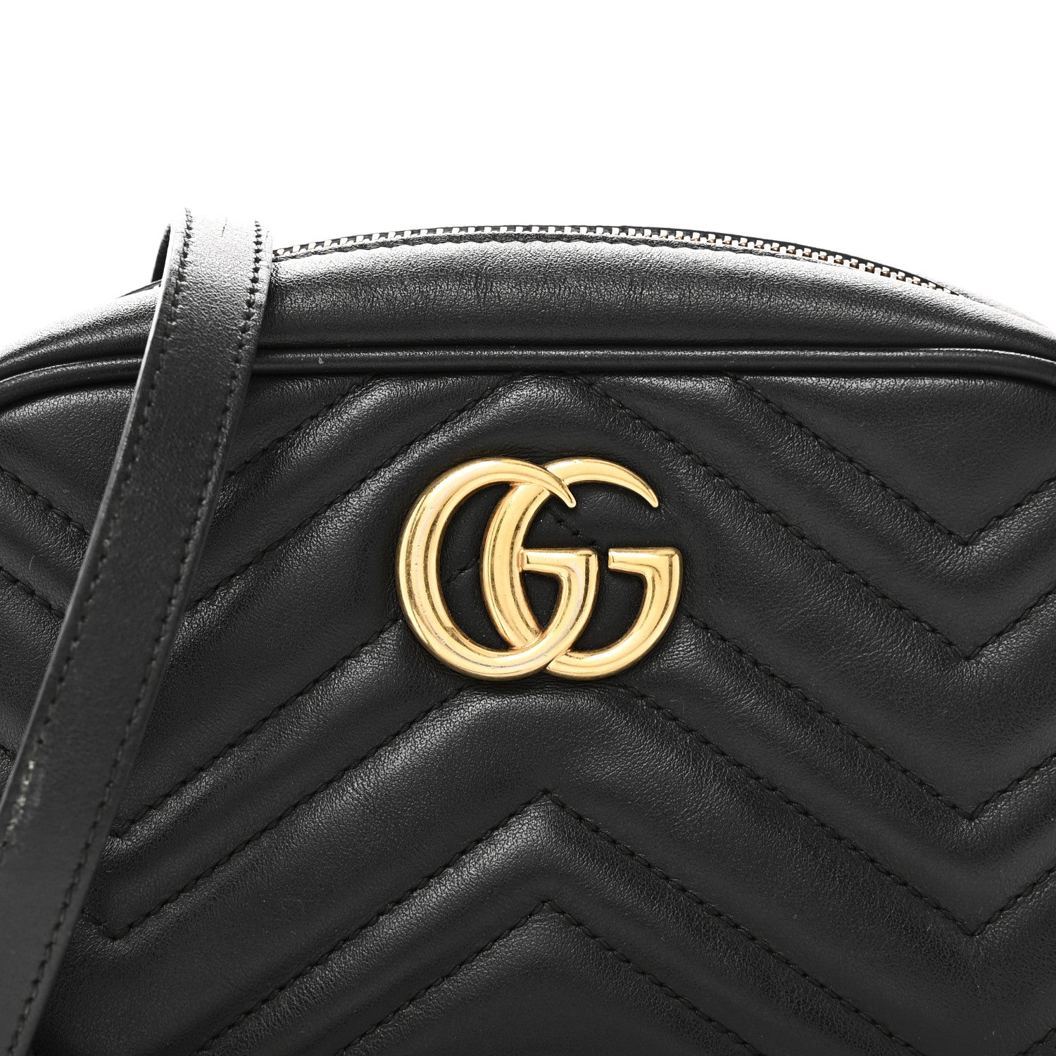 Gucci Calfskin Matelasse Mini GG Marmont Chain Shoulder Bag Black