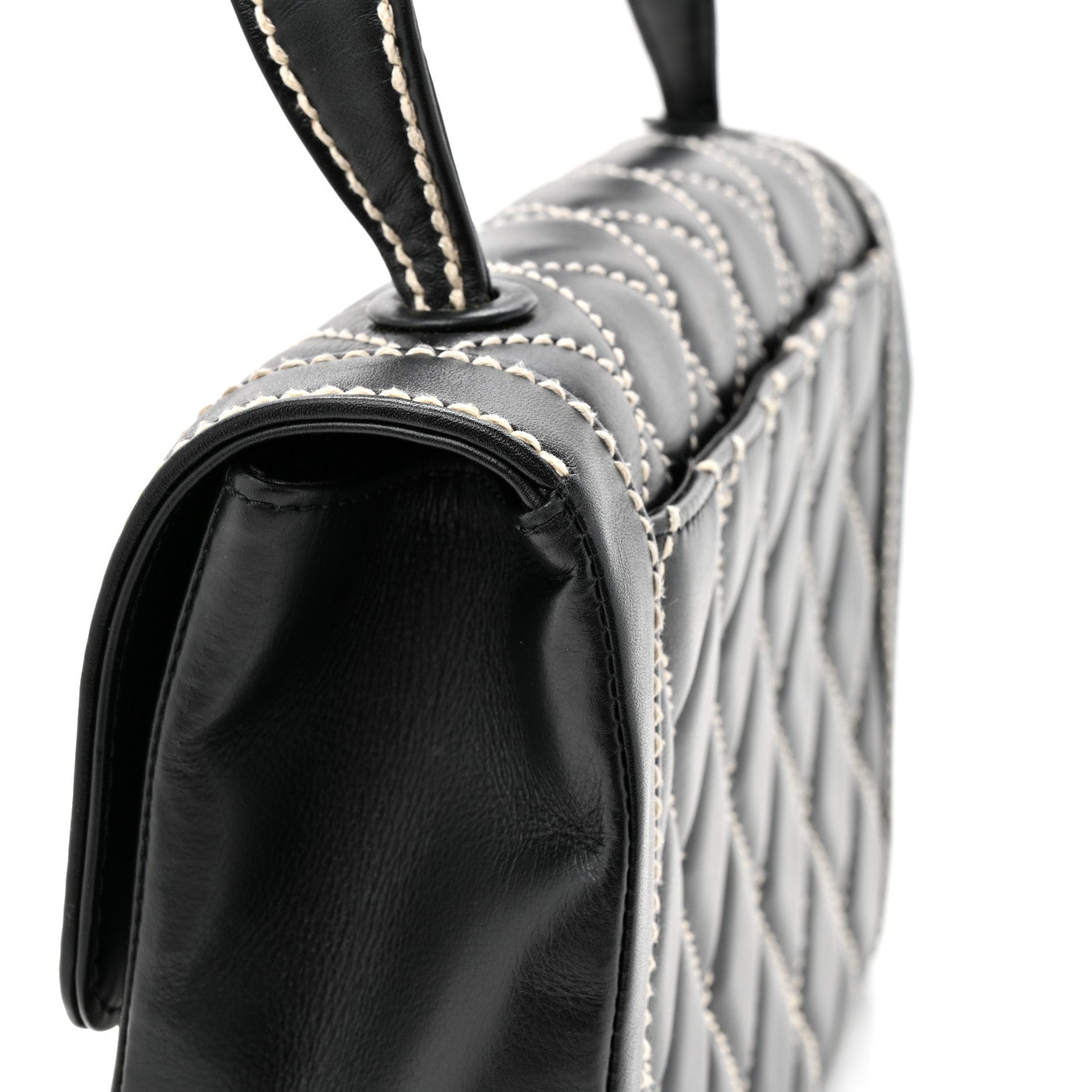 Chanel Calfskin Quilted Wild Stitch Large Top Handle Flap Black