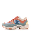 Nylon Lambskin Suede Calfskin CC Sneakers 35 Coral Light Blue White