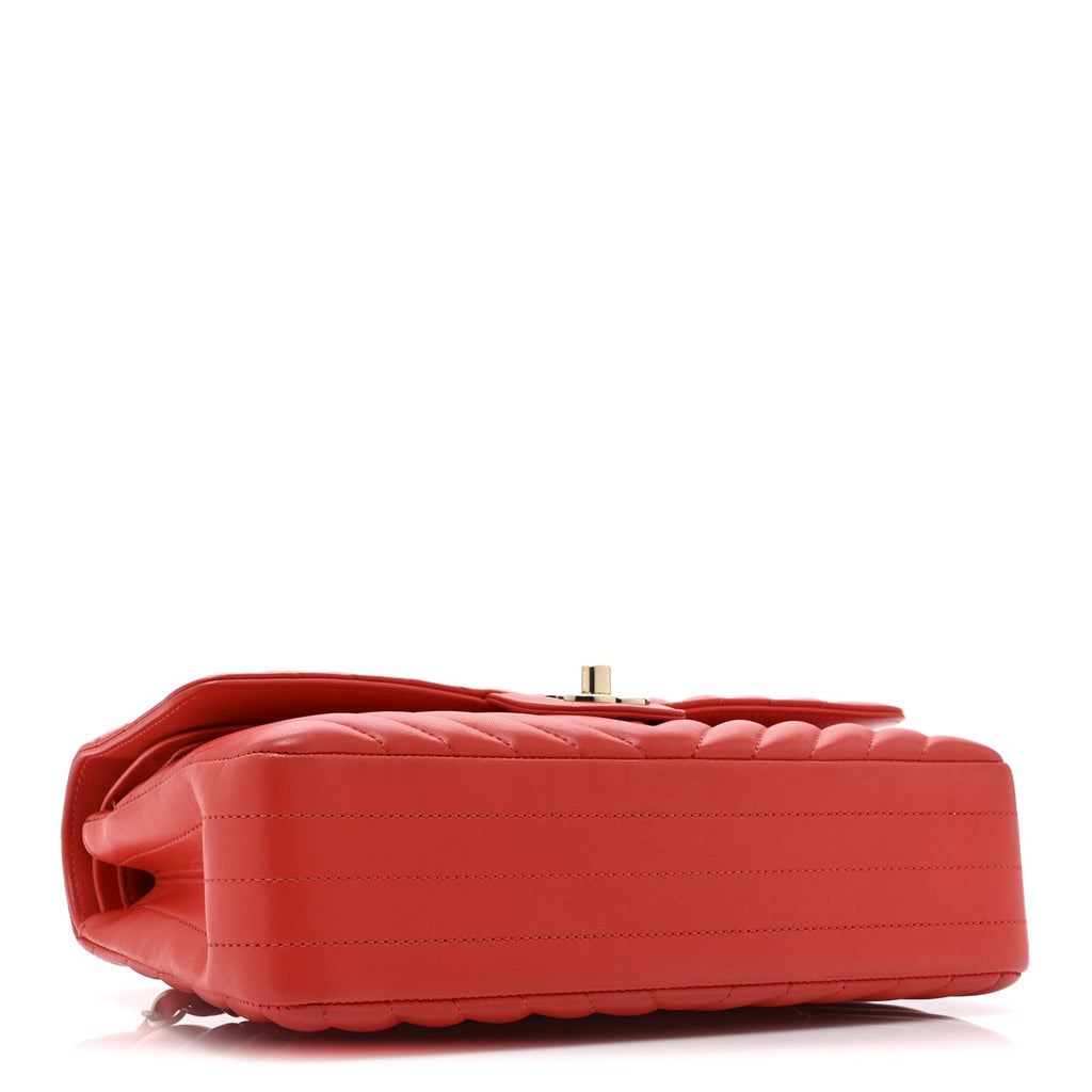 Chanel Lambskin Chevron Quilted Medium Double Flap Red