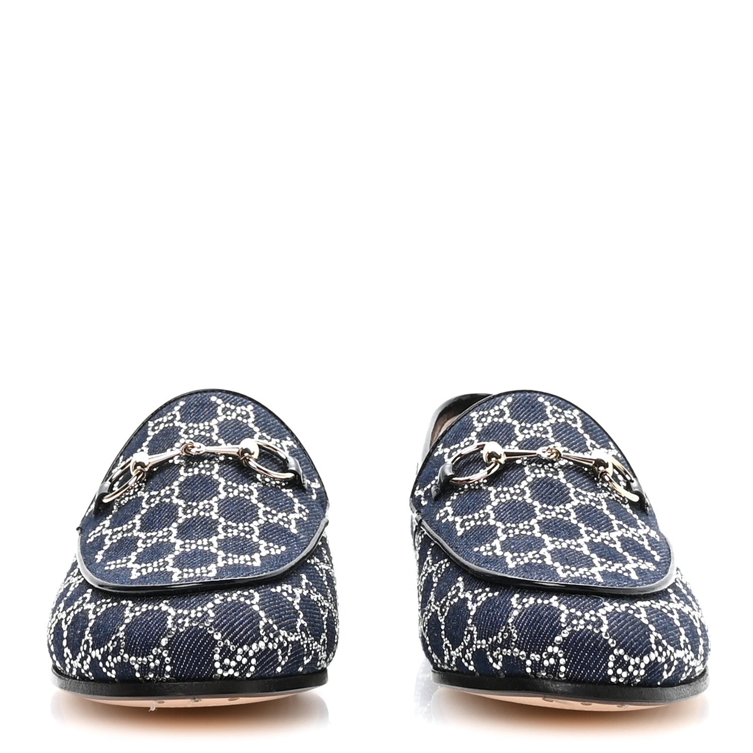 Gucci Denim Crystal GG Monogram Horsebit Womens Jordaan Loafers 37 Deep Blue Blue Milad