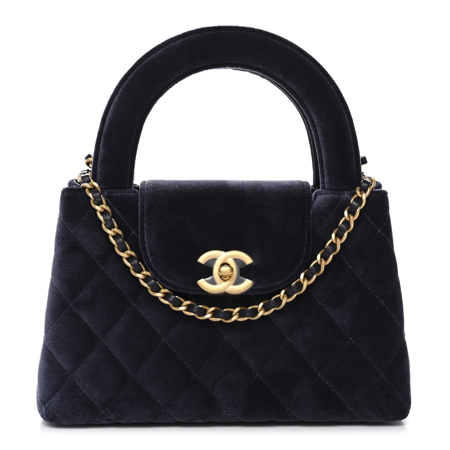 Chanel Velvet Quilted Nano Kelly Shopper Navy